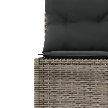 Tuinbank met tafel en kussens rond poly rattan grijs