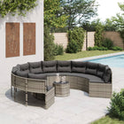 Garden bench with table and cushions round poly rattan grey