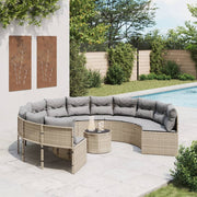 Tuinset rond poly rattan beige met tafel en kussens