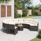 Tuinbank rond poly rattan zwart met tafel en kussens