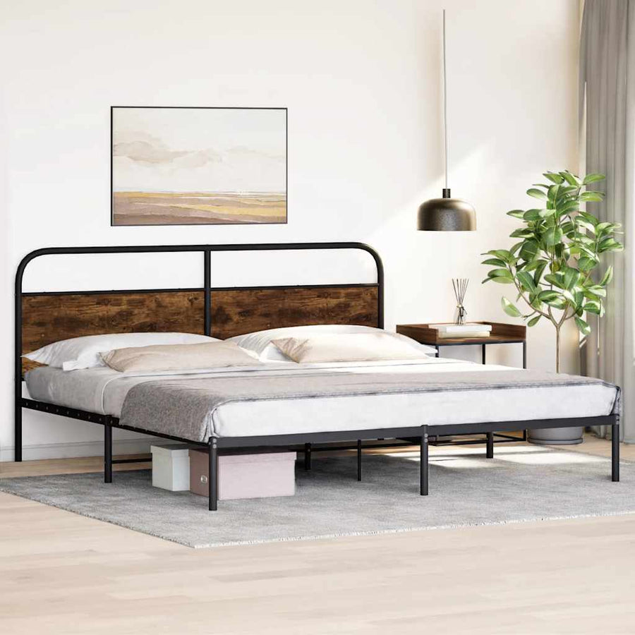 Bedframe zonder matras metaal gerookt eikenkleurig 183x213 cm