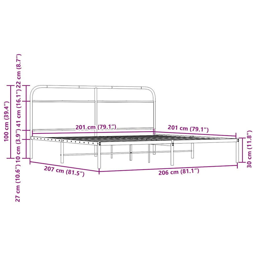 Bedframe zonder matras metaal gerookt eikenkleurig 200x200 cm