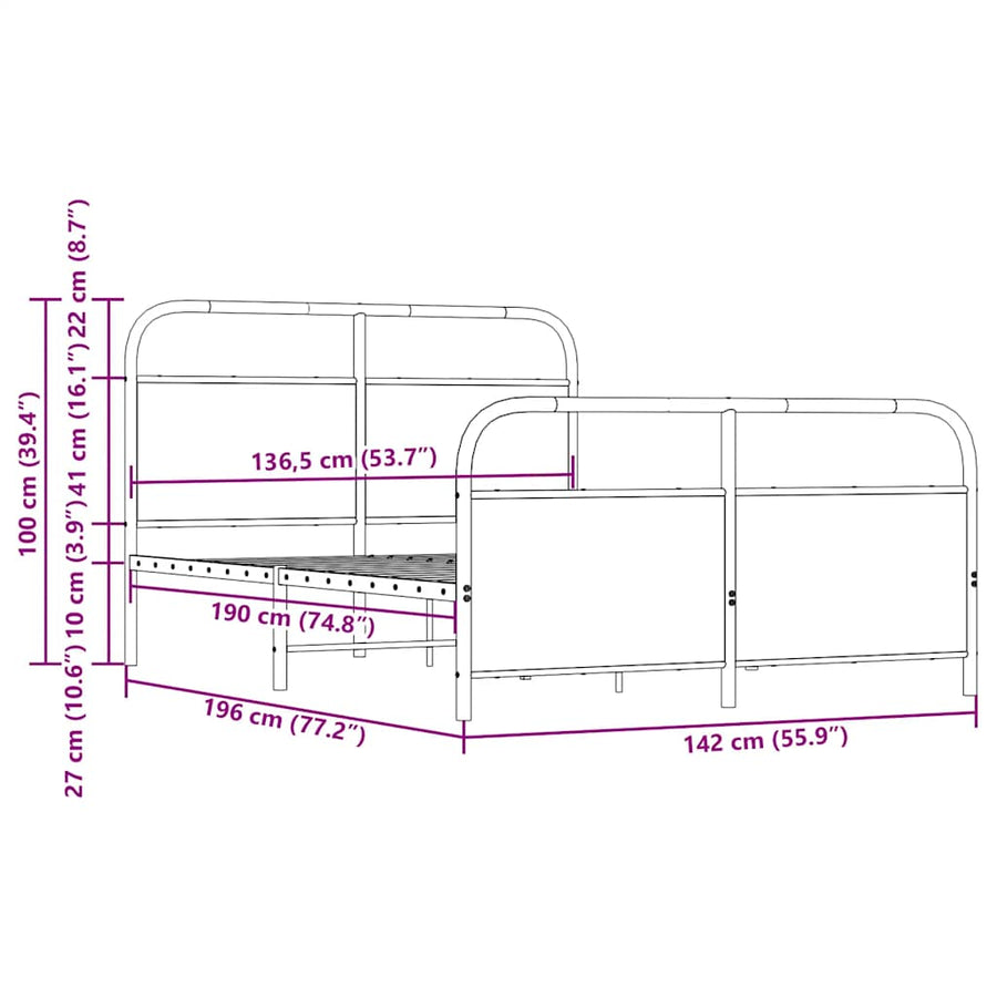 Bedframe zonder matras metaal gerookt eikenkleurig 137x190 cm