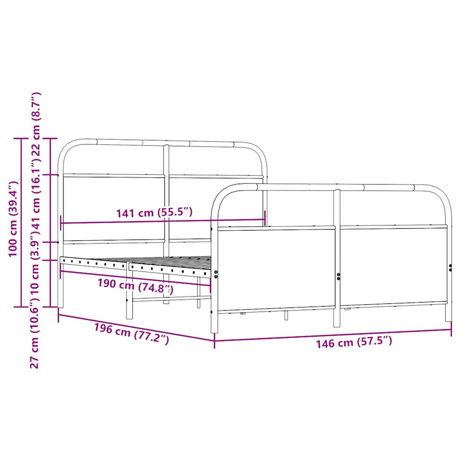 Bedframe zonder matras metaal gerookt eikenkleurig 140x190 cm