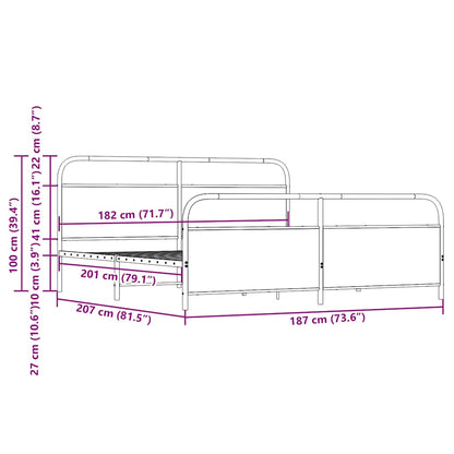 Bedframe zonder matras metaal gerookt eikenkleurig 180x200 cm