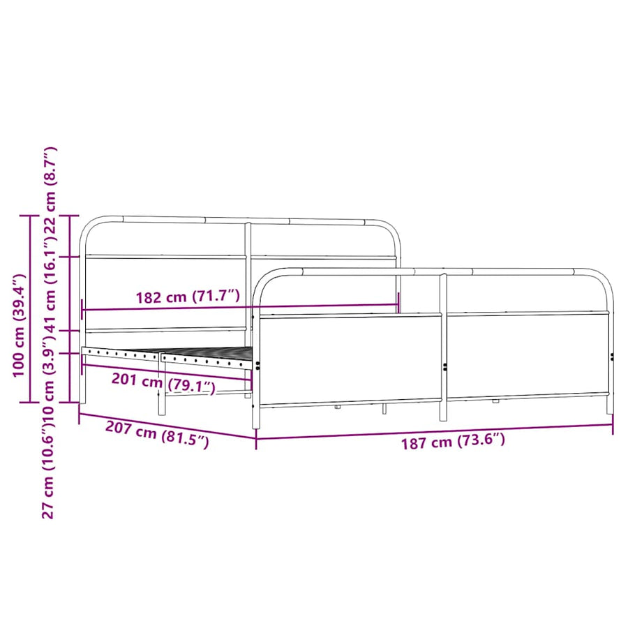 Bedframe zonder matras metaal gerookt eikenkleurig 180x200 cm