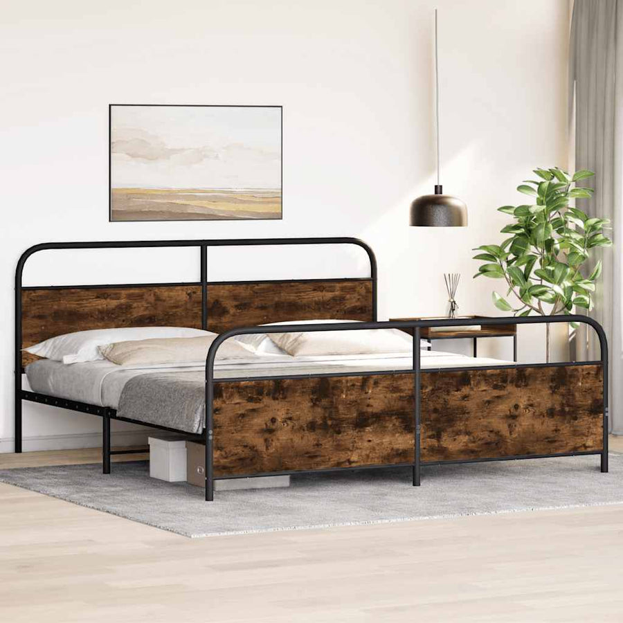 Bedframe zonder matras metaal gerookt eikenkleurig 183x213 cm