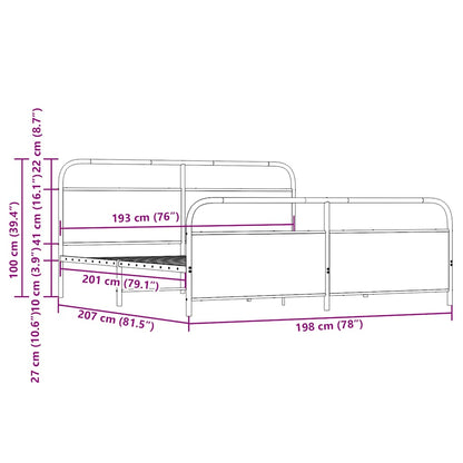 Bedframe zonder matras metaal gerookt eikenkleurig 193x203 cm