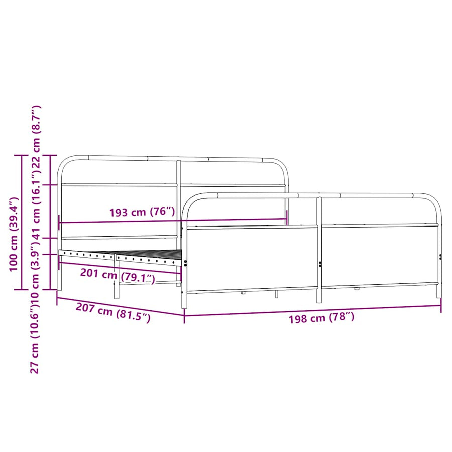 Bedframe zonder matras metaal gerookt eikenkleurig 193x203 cm