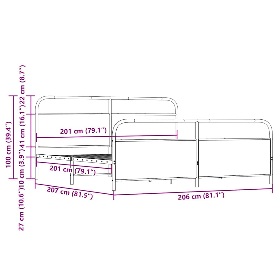Bedframe zonder matras metaal gerookt eikenkleurig 200x200 cm