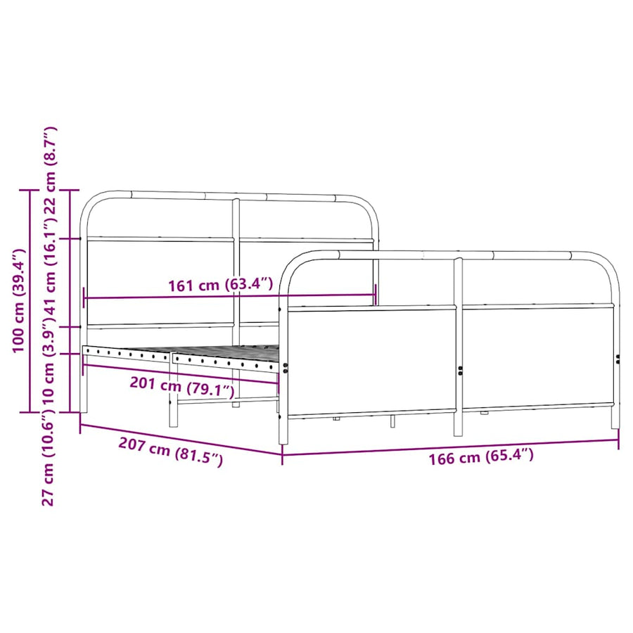 Bedframe zonder matras metaal sonoma eikenkleurig 160x200 cm