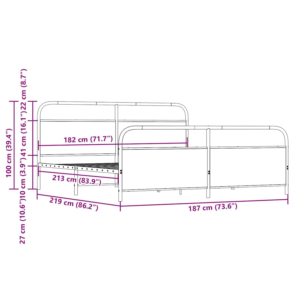 Bedframe zonder matras metaal sonoma eikenkleurig 183x213 cm