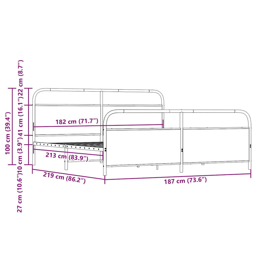 Bedframe zonder matras metaal sonoma eikenkleurig 183x213 cm