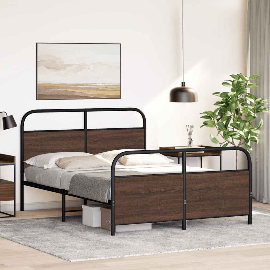 Bedframe zonder matras metaal bruin eikenkleurig 137x190 cm