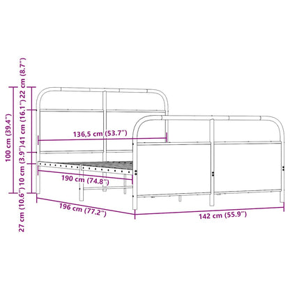 Bedframe zonder matras metaal bruin eikenkleurig 137x190 cm