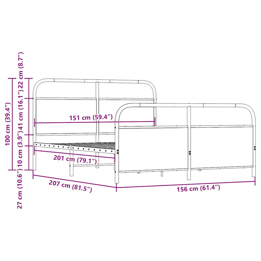 Bedframe zonder matras metaal bruin eikenkleurig 150x200 cm