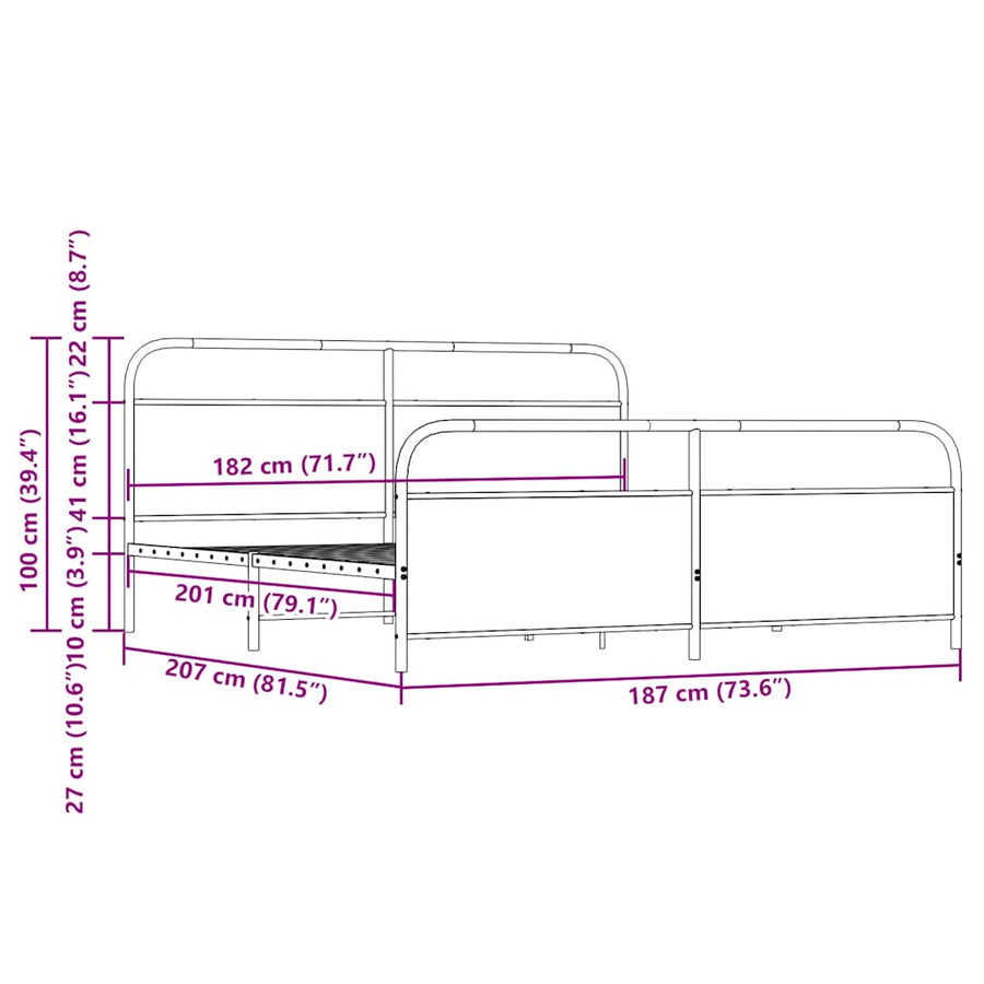 Bedframe zonder matras metaal bruin eikenkleur 180x200 cm