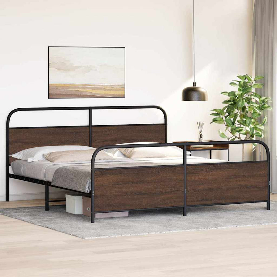 Bedframe zonder matras metaal bruin eikenkleur 183x213 cm