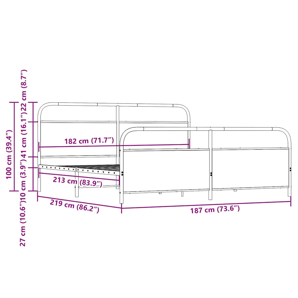 Bedframe zonder matras metaal bruin eikenkleur 183x213 cm