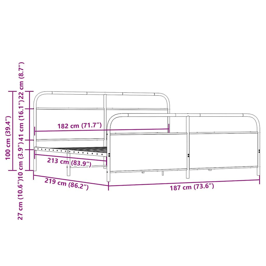 Bedframe zonder matras metaal bruin eikenkleur 183x213 cm