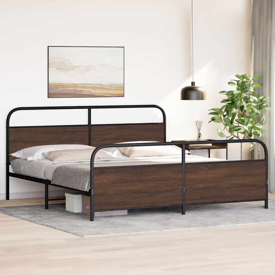 Bedframe zonder matras metaal bruin eikenkleur 193x203 cm