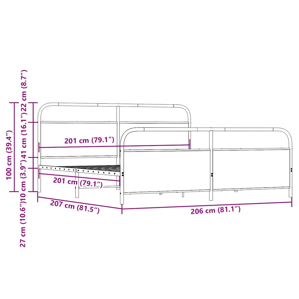 Bedframe zonder matras metaal bruin eikenkleurig 200x200 cm