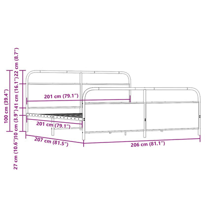 Bedframe zonder matras metaal bruin eikenkleurig 200x200 cm