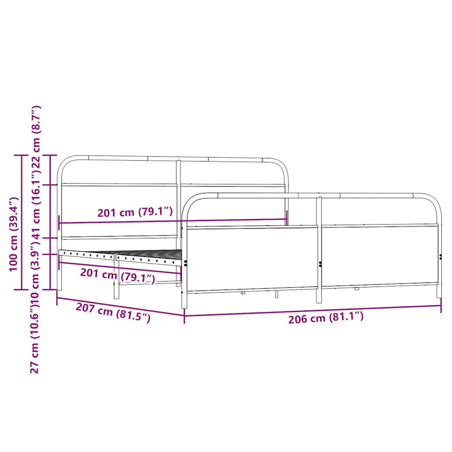 Bedframe zonder matras metaal bruin eikenkleurig 200x200 cm