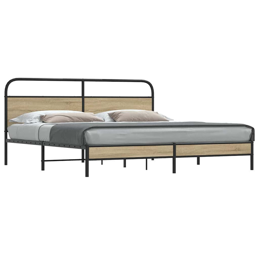 Bedframe zonder matras metaal gerookt eikenkleurig 180x200 cm