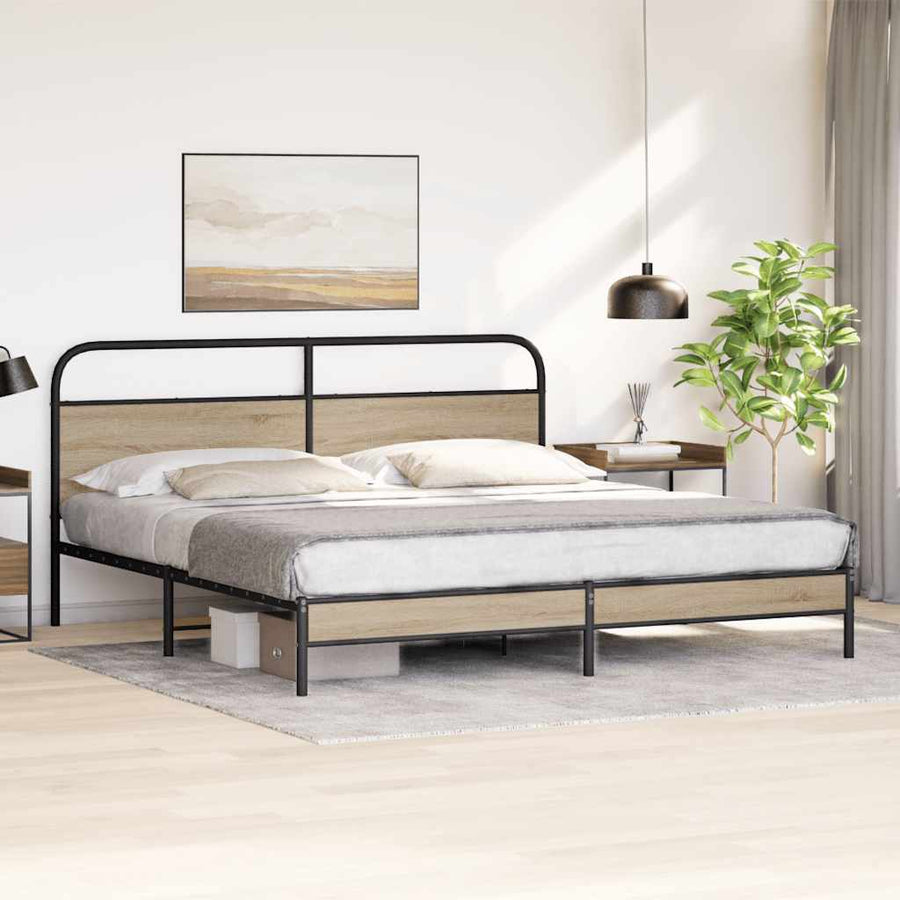 Bedframe zonder matras metaal gerookt eikenkleurig 183x213 cm