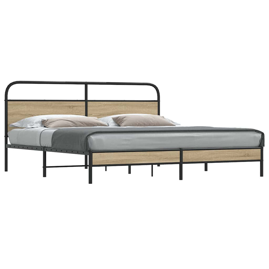 Bedframe zonder matras metaal gerookt eikenkleurig 183x213 cm