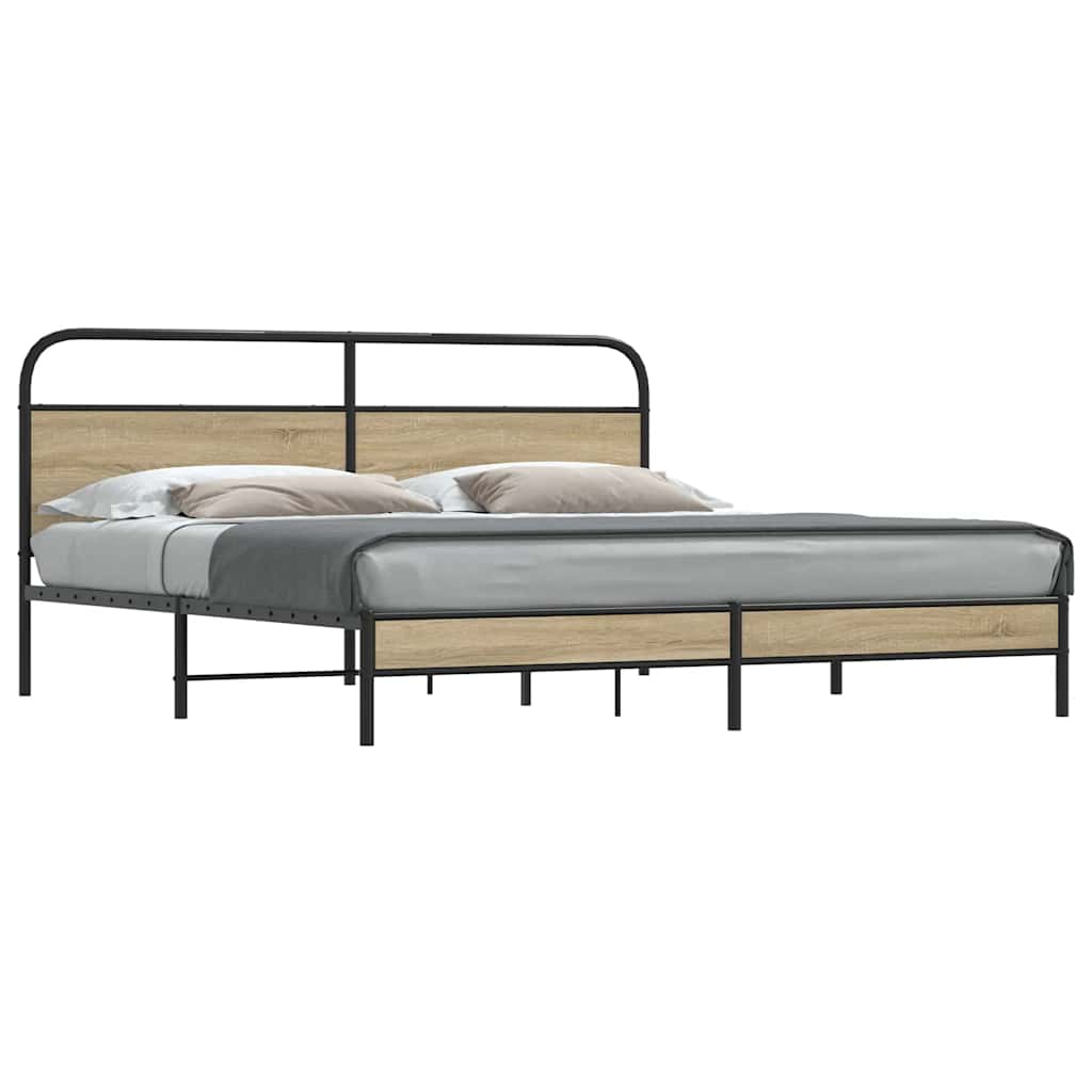 Bedframe zonder matras metaal gerookt eikenkleurig 193x203 cm