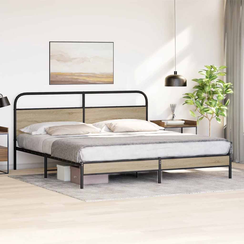 Bedframe zonder matras metaal gerookt eikenkleurig 200x200 cm