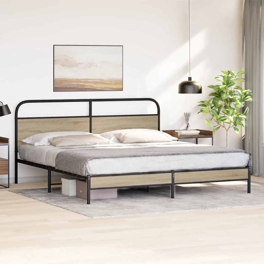 Bedframe zonder matras metaal gerookt eikenkleurig 200x200 cm