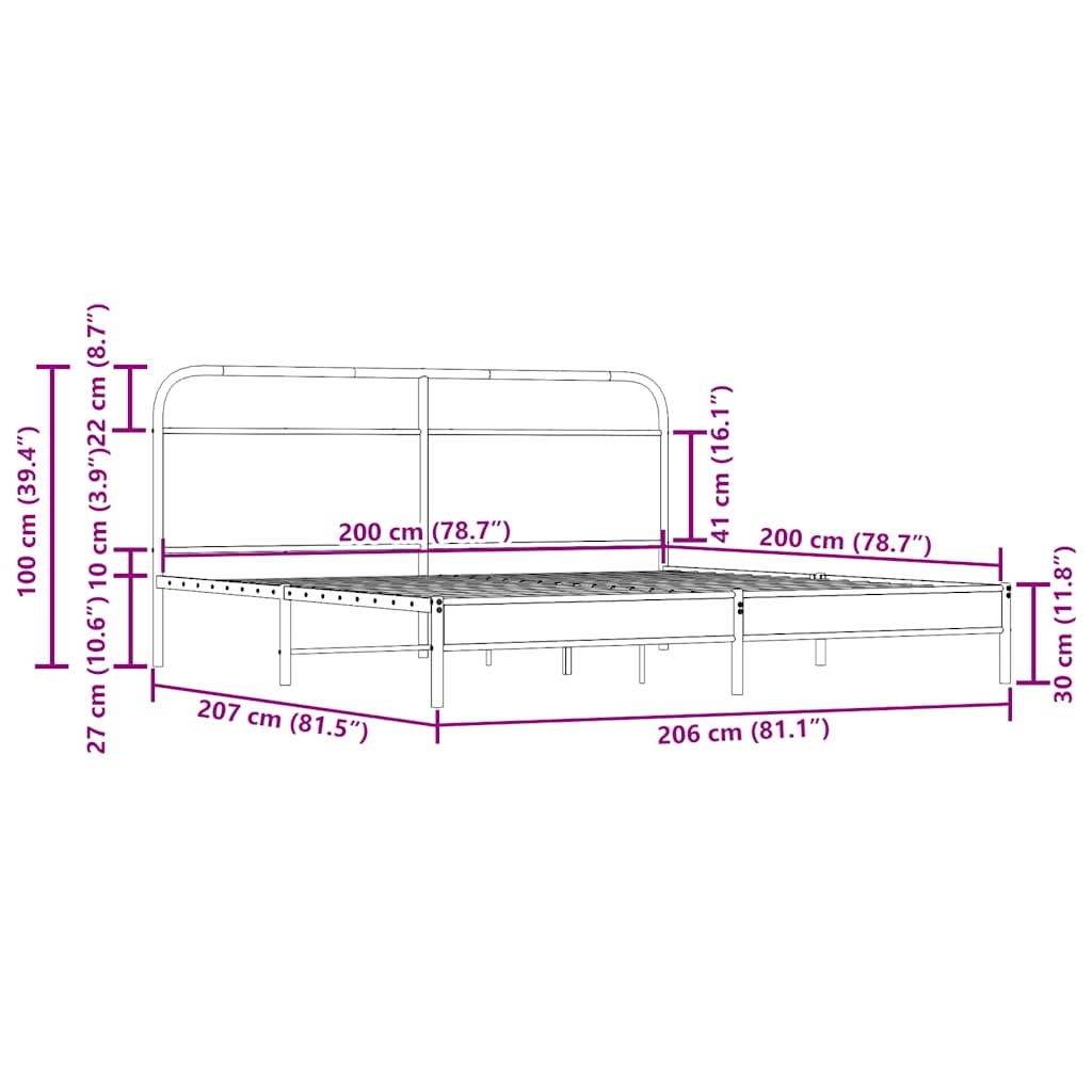 Bedframe zonder matras metaal gerookt eikenkleurig 200x200 cm