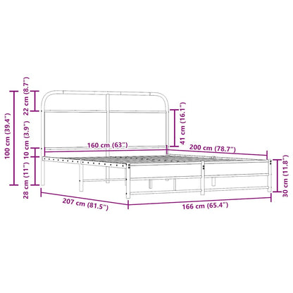 Bedframe zonder matras metaal gerookt eikenkleurig 160x200 cm
