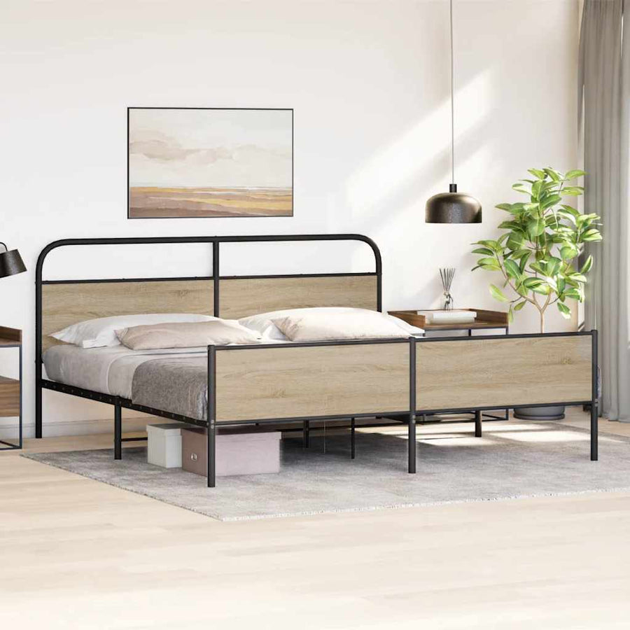 Bedframe zonder matras metaal gerookt eikenkleurig 183x213 cm