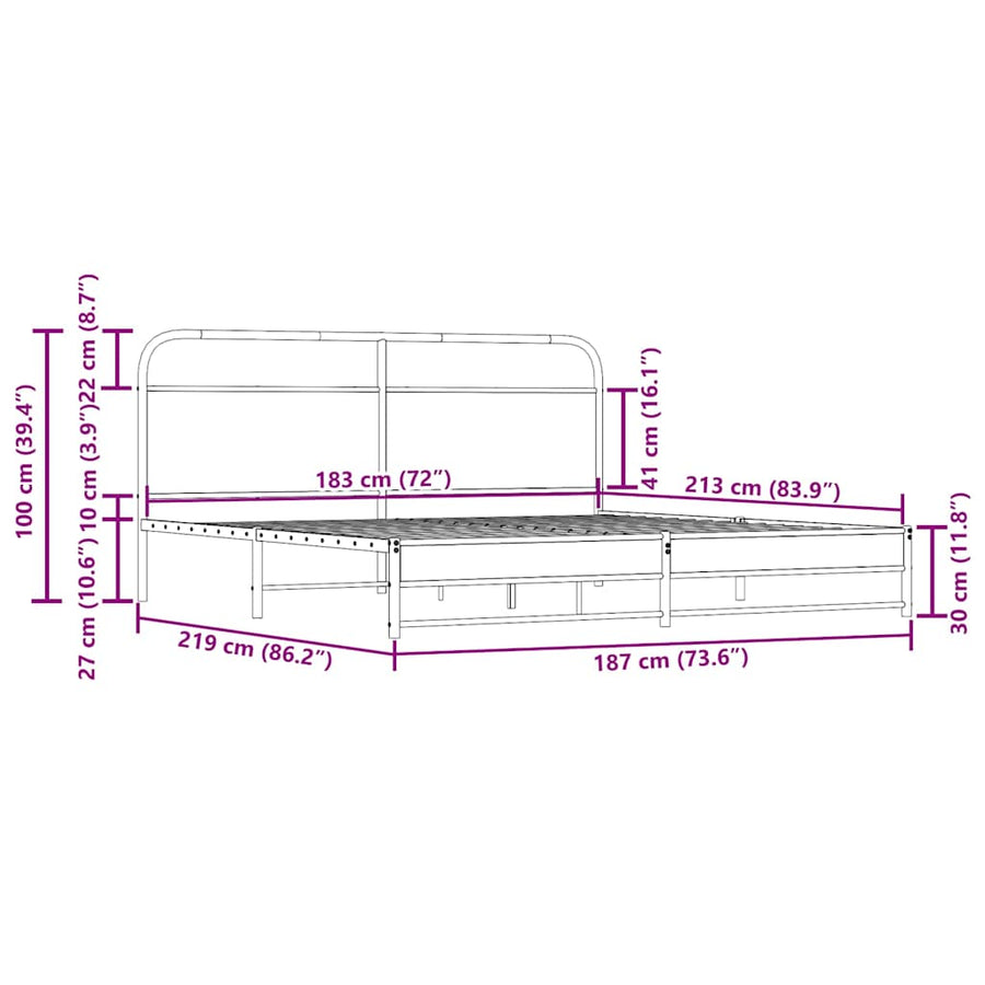 Bedframe zonder matras metaal gerookt eikenkleurig 183x213 cm