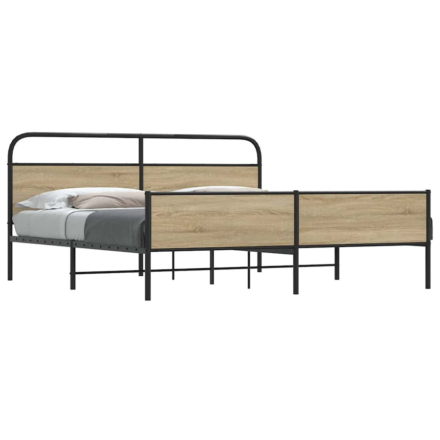 Bedframe zonder matras metaal gerookt eikenkleurig 183x213 cm