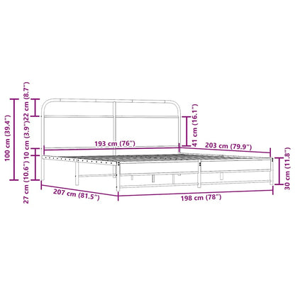 Bedframe zonder matras metaal gerookt eikenkleurig 193x203 cm