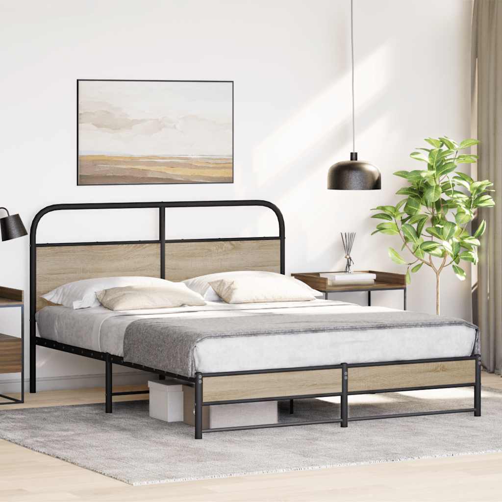 Bedframe zonder matras metaal gerookt eikenkleurig 160x200 cm
