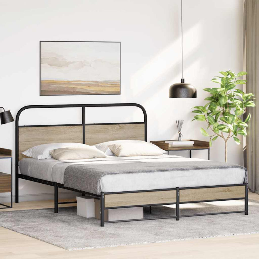 Bedframe zonder matras metaal gerookt eikenkleurig 160x200 cm