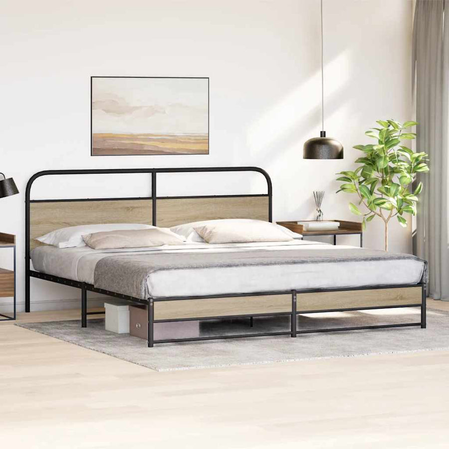 Bedframe zonder matras metaal gerookt eikenkleurig 183x213 cm