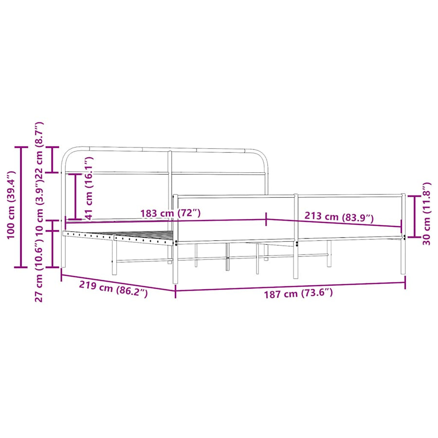 Bedframe zonder matras metaal gerookt eikenkleurig 183x213 cm