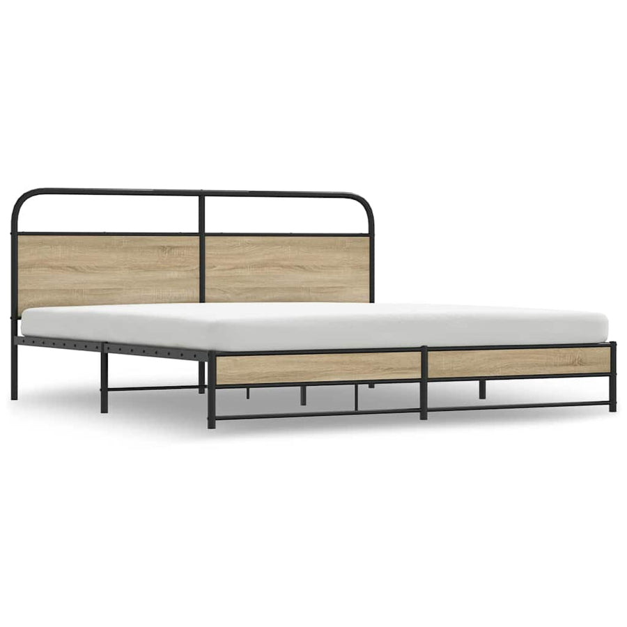 Bedframe zonder matras metaal gerookt eikenkleurig 193x203 cm