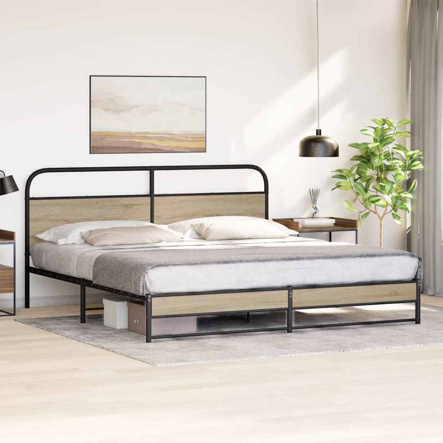 Bedframe zonder matras metaal gerookt eikenkleurig 193x203 cm