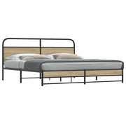 Bedframe 193x203 cm metaal gerookt eiken