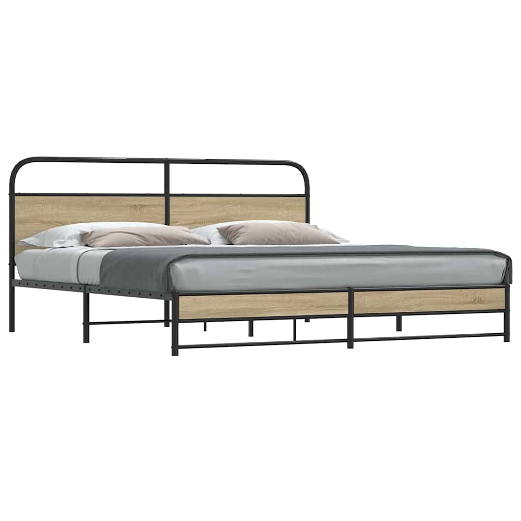 Bedframe zonder matras metaal gerookt eikenkleurig 193x203 cm