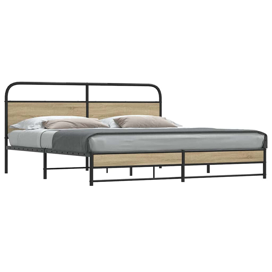 Bedframe zonder matras metaal gerookt eikenkleurig 193x203 cm