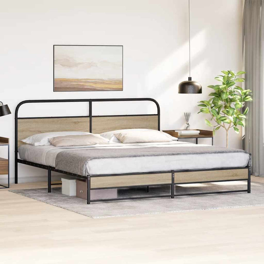 Bedframe zonder matras metaal gerookt eikenkleurig 200x200 cm